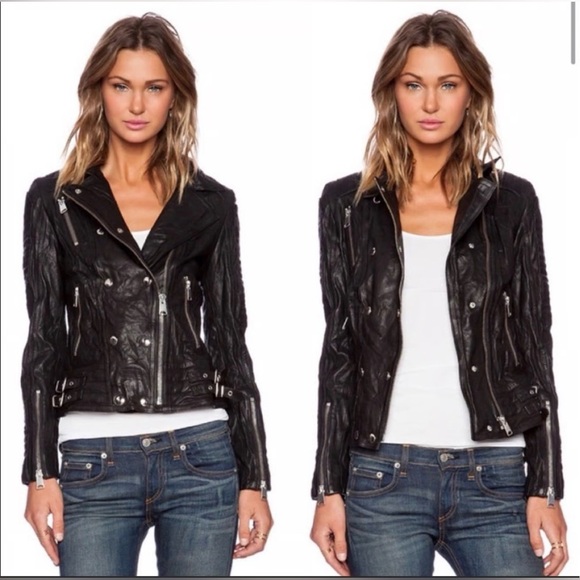 Anine Bing Moto Lambskin Leather Biker Jacket, Black, Size S - Picture 2 of 16